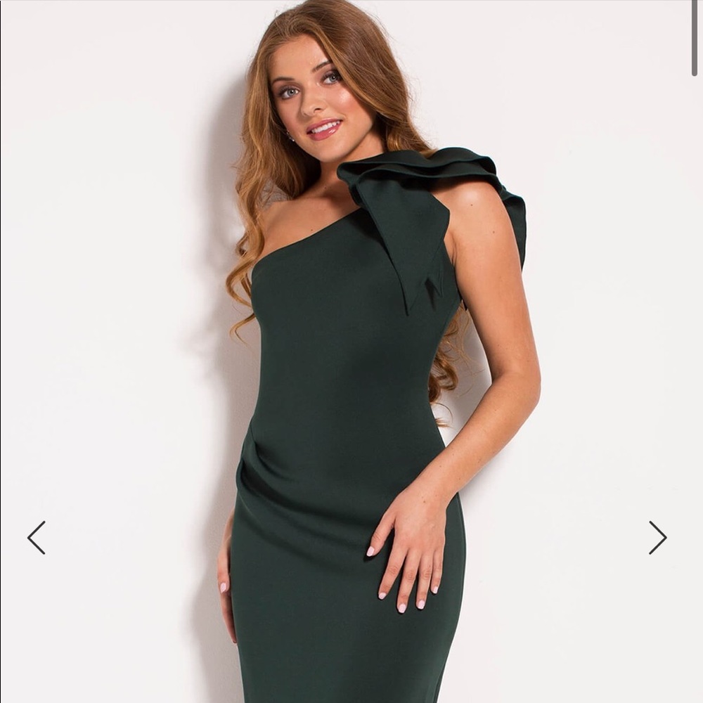 Jovani Green One Shoulder Evening Dress